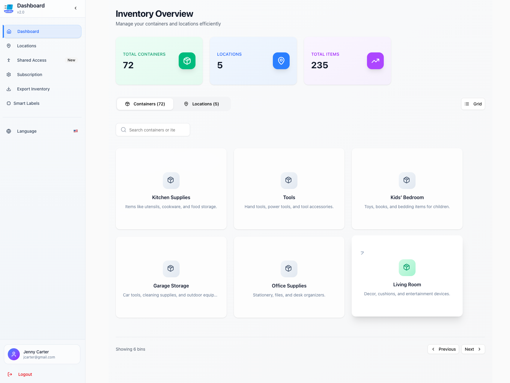 New BoxBin Dashboard